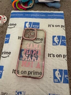 Clear Pink 'MAMA' Accent Phone Case with Rose Gold Camera Frame